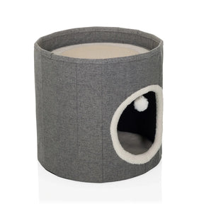 Cuccia chiusa per gatto PAWY R grigia con bordo bianco morbido all'ingresso e una piccola pallina da gioco di hjh LIVING