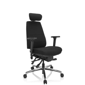 Sedia da ufficio professionale PHOENIX PRO I con rivestimento in tessuto nero, poggiatesta e base argentata di hjh OFFICE