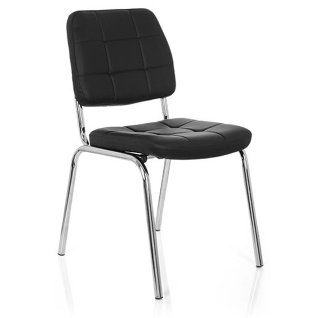 Sedia a quattro gambe PICENO V nera con rivestimento trapuntato e struttura in metallo lucido di hjh OFFICE
