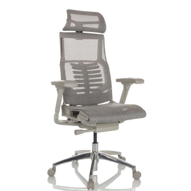 High-end Sedia da ufficio POFIT G GEN2 con rivestimento in rete grigio chiaro e poggiatesta di hjh OFFICE