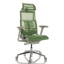 High-end Sedia da ufficio POFIT G GEN2 con rivestimento in rete verde, poggiatesta e base argentata di hjh OFFICE