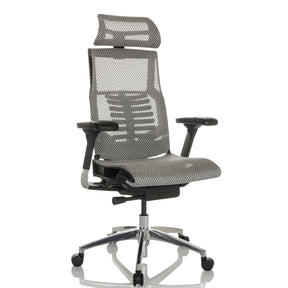 High-end Sedia da ufficio POFIT GEN2 in grigio chiaro con rivestimento in rete e poggiatesta di hjh OFFICE