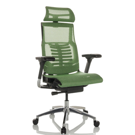 High-end Sedia da ufficio POFIT GEN2 con rivestimento in rete verde e poggiatesta regolabile di hjh OFFICE