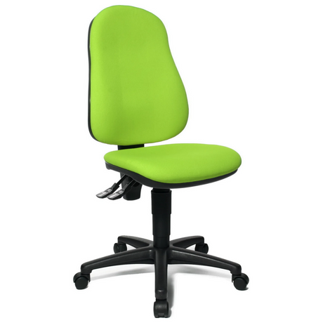 Sedia Home Office POINT 60 con rivestimento verde e base a stella nera con ruote di Topstar