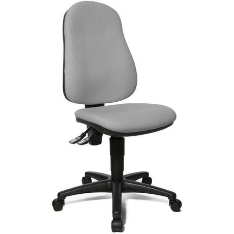 Sedia Home Office POINT 60 con rivestimento in tessuto grigio e base a stella nera su ruote di Topstar