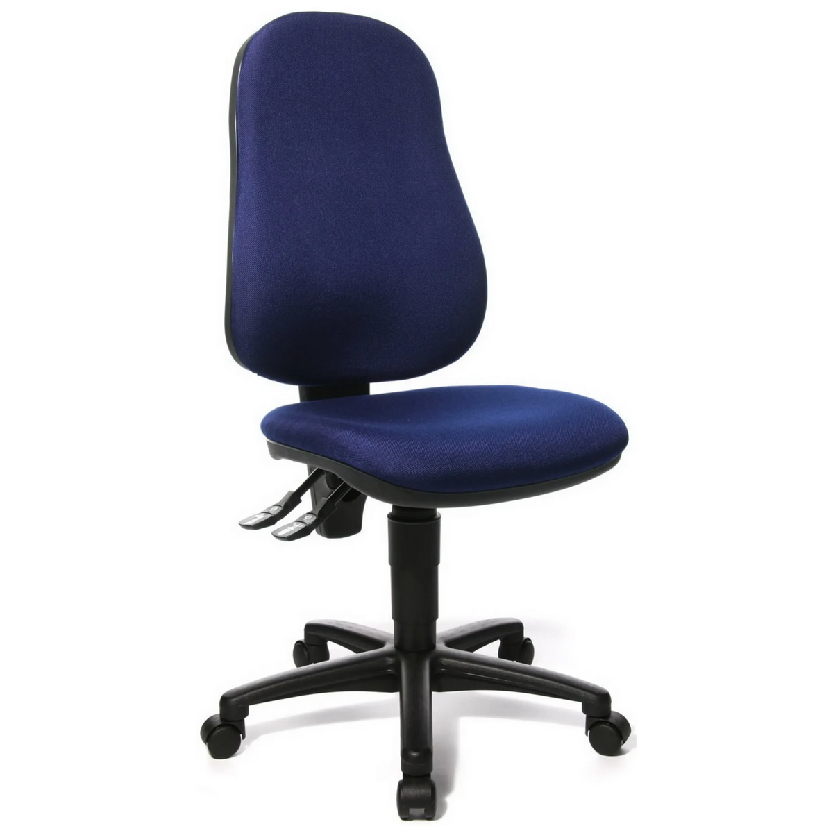 Sedia Home Office POINT 60 con rivestimento in tessuto blu scuro e base nera di Topstar