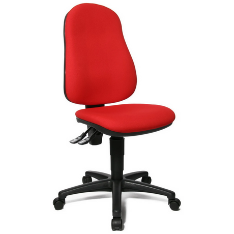 Sedia Home Office POINT 60 con rivestimento in tessuto rosso e base a stella nera su ruote di Topstar