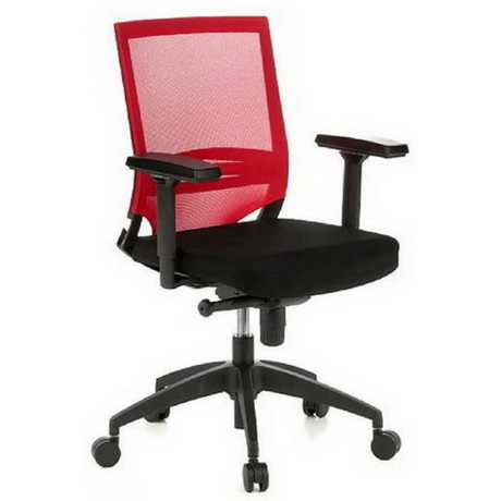 Sedia da ufficio professionale PORTO BASE con rivestimento in rete rosso-nero e braccioli neri di hjh OFFICE
