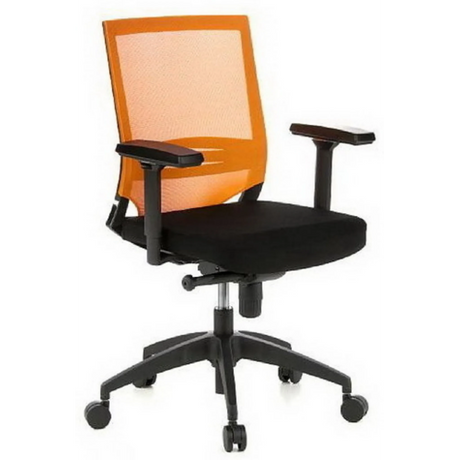 Sedia da ufficio professionale PORTO BASE in nero e arancione con schienale in rete e braccioli di hjh OFFICE