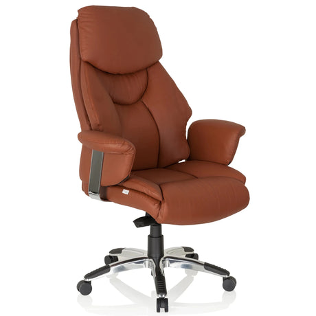 Poltrona di lusso PRADO con rivestimento in pelle marrone e base a stella lucida di hjh OFFICE