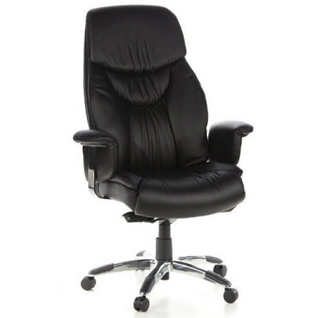 Poltrona di lusso PRADO con rivestimento in pelle nera e base cromata di hjh OFFICE