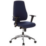 Sedia da ufficio professionale PRO-TEC 200 con rivestimento blu scuro, braccioli e base a stella in metallo di hjh OFFICE