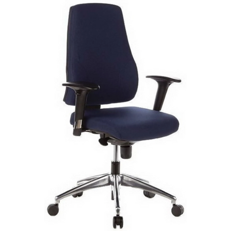 Sedia da ufficio professionale PRO-TEC 200 con rivestimento blu scuro, braccioli e base a stella in metallo di hjh OFFICE