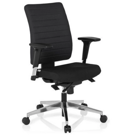 Profi-Bürostuhl PRO-TEC 350 mit schwarzem Bezug, Armlehnen und einem silbernen Fußkreuz von hjh OFFICE