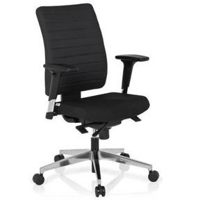 Sedia da ufficio professionale PRO-TEC 350 con rivestimento nero, braccioli e base argentata di hjh OFFICE