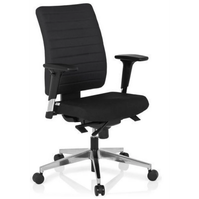 Sedia da ufficio professionale PRO-TEC 350 con rivestimento nero, braccioli e base argentata di hjh OFFICE
