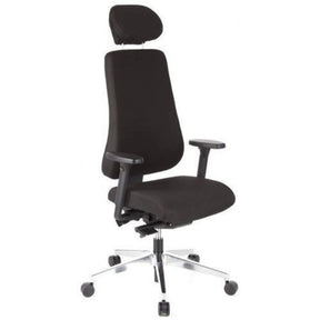 Sedia da ufficio professionale PRO-TEC 400 con rivestimento in tessuto nero, poggiatesta e base lucidata di hjh OFFICE