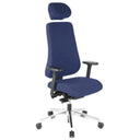 Sedia da ufficio professionale PRO-TEC 400 con rivestimento in tessuto blu scuro, poggiatesta e base argentata di hjh OFFICE