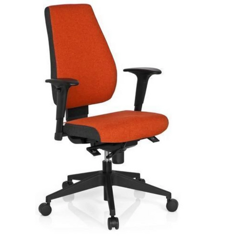 Sedia da ufficio professionale PRO-TEC 500 con rivestimento in tessuto rosso, braccioli neri e base a ruote di hjh OFFICE