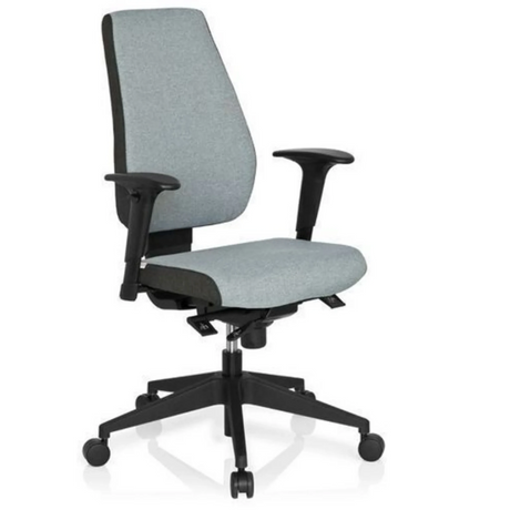 Sedia da ufficio professionale PRO-TEC 500 con imbottitura grigia, braccioli neri e base a stella con ruote di hjh OFFICE