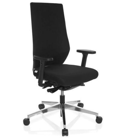 Sedia da ufficio professionale PRO-TEC 700 con rivestimento nero, braccioli e base argentata di hjh OFFICE