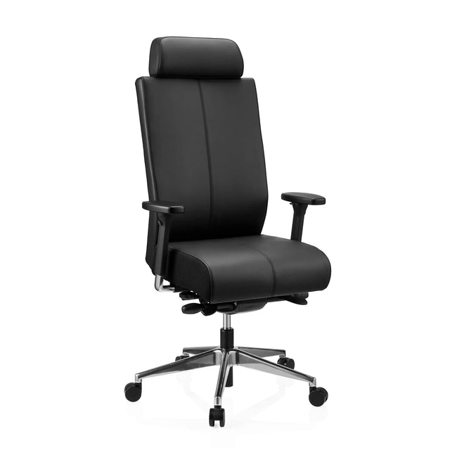 Sedia da ufficio professionale PRO-TEC XXL con rivestimento in pelle nera e base lucidata di hjh OFFICE