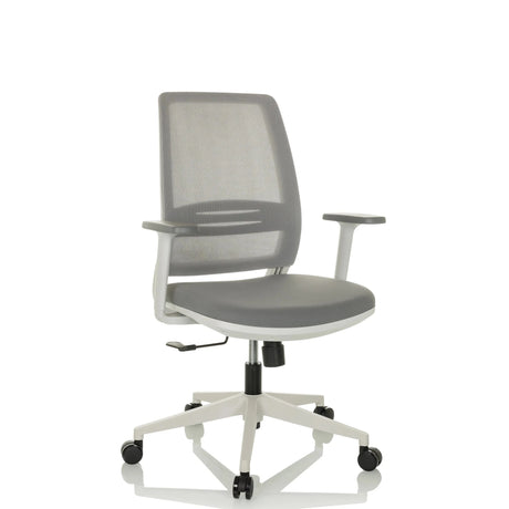 Sedia Home Office PROFONDO ECO W grigia con schienale in rete e base bianca di hjh OFFICE