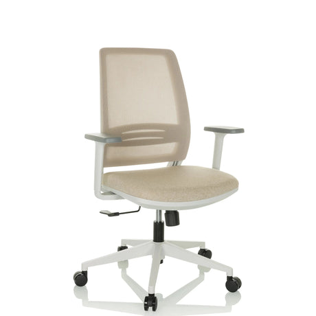 Sedia Home Office PROFONDO ECO W in beige con schienale in rete e struttura bianca di hjh OFFICE