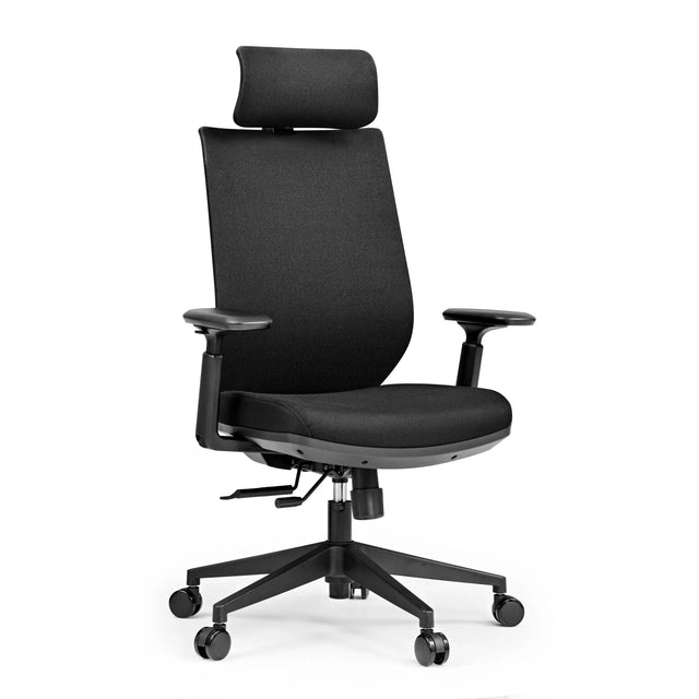 Sedia da ufficio professionale Profondo F nera con rivestimento in tessuto, poggiatesta e braccioli di hjh OFFICE