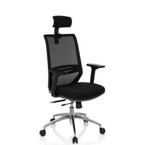 Sedia da ufficio professionale PROFONDO PRO in nero con schienale in rete, poggiatesta e base argento di hjh OFFICE