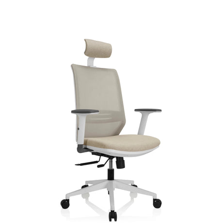 Sedia da ufficio professionale PROFONDO PRO W in beige con poggiatesta e base bianca di hjh OFFICE
