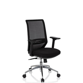 Sedia da ufficio professionale PROFONDO nera con schienale in rete e base lucidata di hjh OFFICE