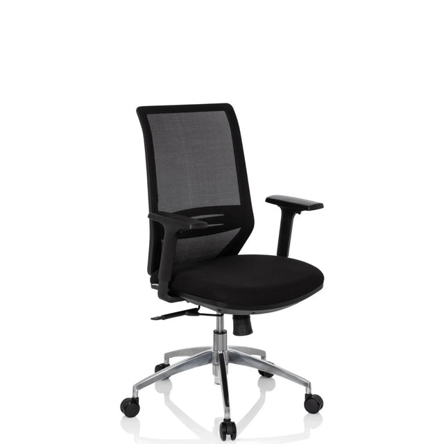 Sedia da ufficio professionale PROFONDO nera con schienale in rete e base lucidata di hjh OFFICE