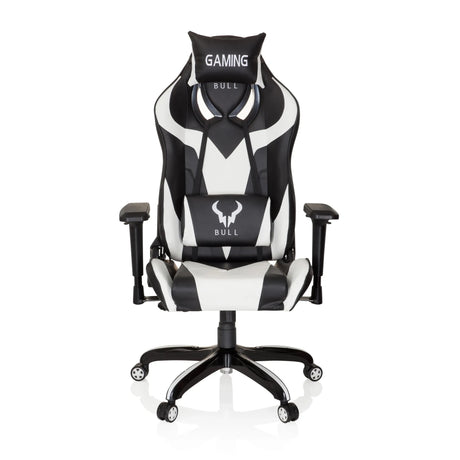 Sedia da gaming PROMOTER I in combinazione di colori bianco e nero con cuscini per collo e lombari di hjh OFFICE
