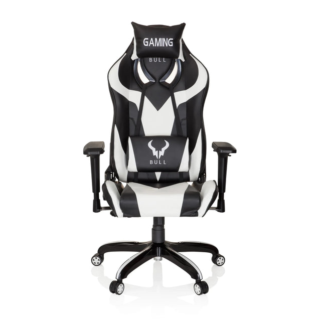 Sedia da gaming PROMOTER I in combinazione di colori bianco e nero con cuscini per collo e lombari di hjh OFFICE