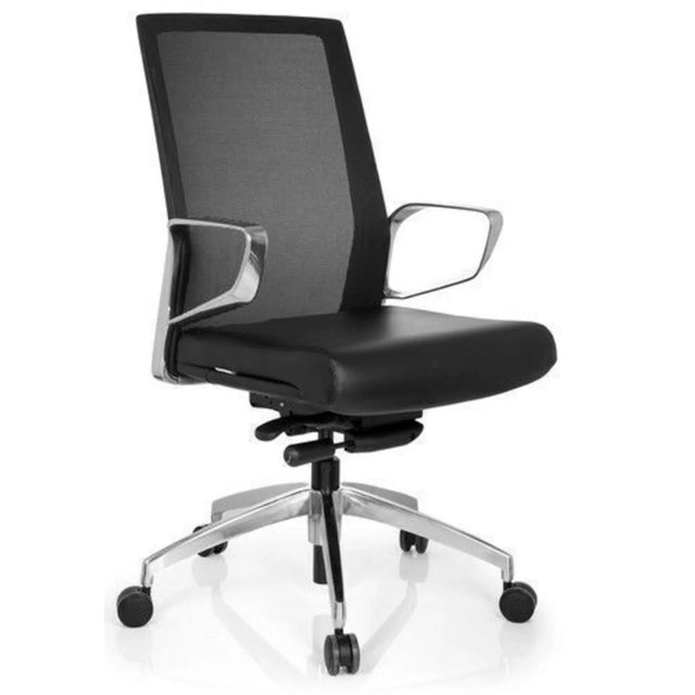 Sedia da ufficio professionale PROVIDER NET nera con schienale in rete e base lucida di hjh OFFICE