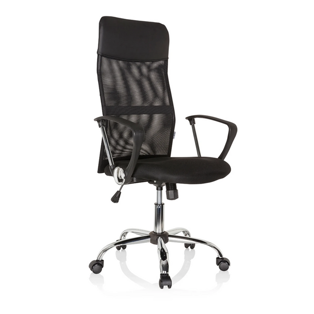 Poltrona Home Office PURE NET nera con schienale in rete e base cromata di hjh OFFICE