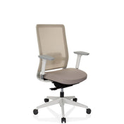 Sedia da ufficio professionale PURE WHITE in beige con schienale in rete e base bianca di hjh OFFICE