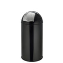 Cestino PUSH 35L nero con superficie lucida e coperchio a pressione argento di hjh OFFICE