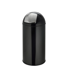Cestino PUSH 35L nero con superficie lucida e coperchio a pressione argento di hjh OFFICE