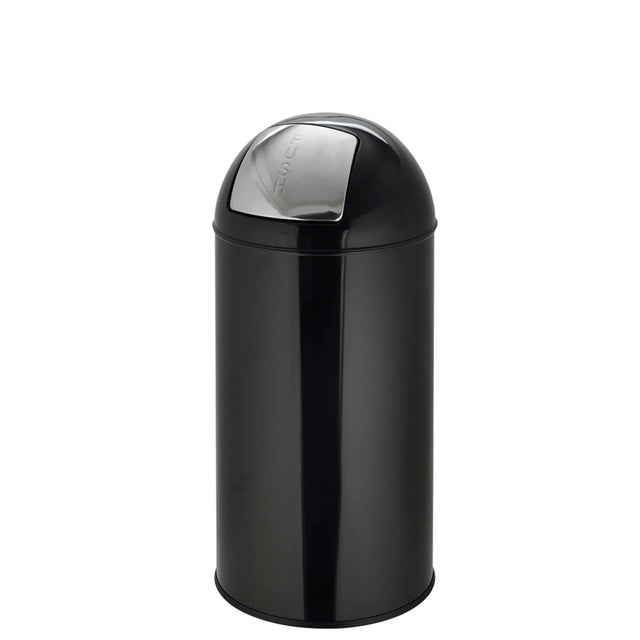 Cestino PUSH 35L nero con superficie lucida e coperchio a pressione argento di hjh OFFICE