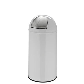 Cestino PUSH 35L bianco con superficie lucida e coperchio push argentato di hjh OFFICE