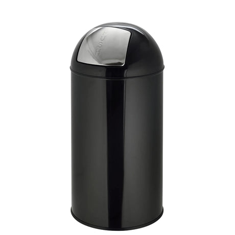 Cestino PUSH 50L nero con superficie lucida e coperchio a pressione argento di hjh OFFICE