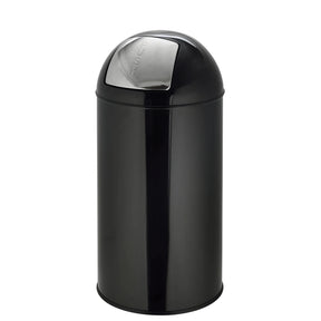 Cestino PUSH 50L nero con superficie lucida e coperchio a pressione argento di hjh OFFICE