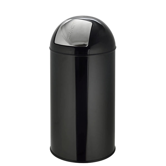 Cestino PUSH 50L nero con superficie lucida e coperchio a pressione argento di hjh OFFICE