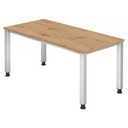 Scrivania QUEO 16 S in rovere nodoso con gambe bianche regolabili in altezza di hjh OFFICE PRO