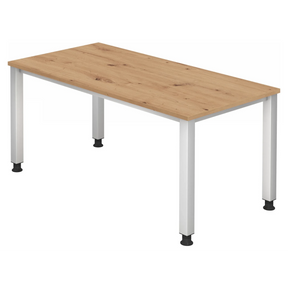 Scrivania QUEO 16 S in rovere nodoso con gambe bianche regolabili in altezza di hjh OFFICE PRO