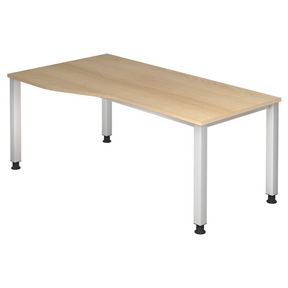 Scrivania regolabile in altezza QUEO 18 S effetto rovere con quattro gambe argentate di hjh OFFICE PRO