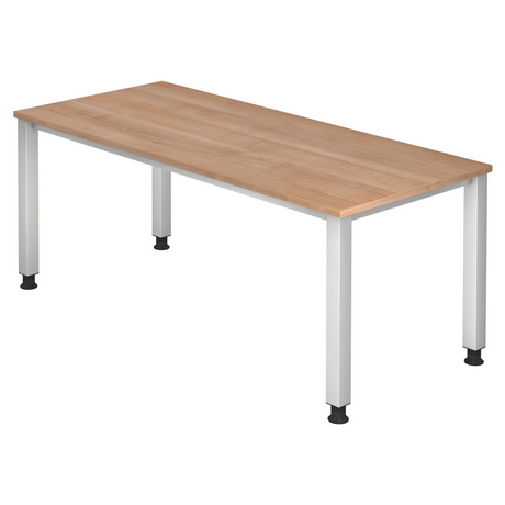 Scrivania regolabile in altezza QUEO 19 S con piano in legno di noce e gambe bianche di hjh OFFICE PRO