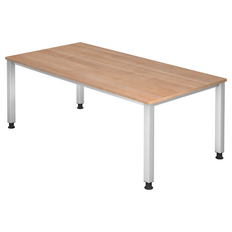 Scrivania regolabile in altezza QUEO 2E S con piano in noce e quattro gambe argentate di hjh OFFICE PRO
